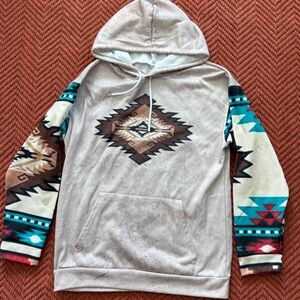 Aztec Patterned Gray Hoodie Sweater